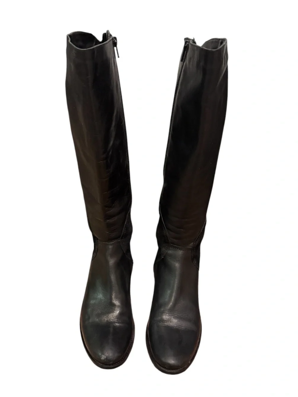 Italian Leather Knee High Boots Black Artisan Made Side Zip Size 9